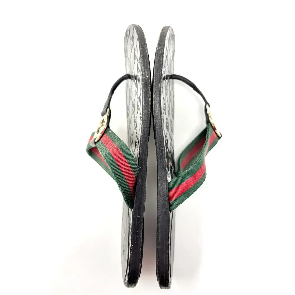 Gucci Interlocking GG Web Stripe Leather Thong Flat Sandal Slides EU 38.5 - Picture 4 of 6